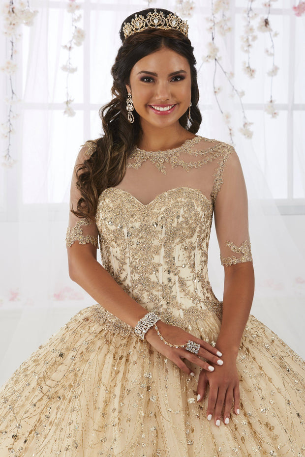 Gold Applique Strapless Quinceanera Dress by House of Wu 26913-Quinceanera Dresses-ABC Fashion
