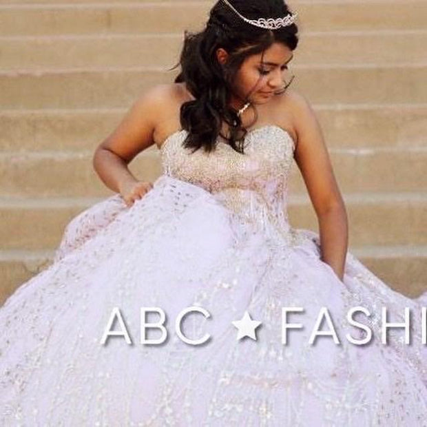 Gold Applique Strapless Quinceanera Dress by House of Wu 26913-Quinceanera Dresses-ABC Fashion