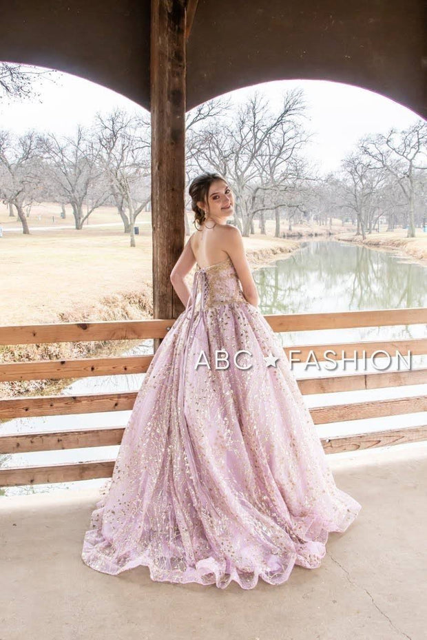Gold Applique Strapless Quinceanera Dress by House of Wu 26913