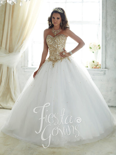 Gold Beaded Strapless Dress by House of Wu Fiesta Gowns Style 56286-Quinceanera Dresses-ABC Fashion
