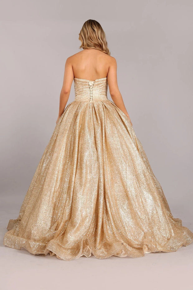 Gold Glitter Strapless Ball Gown by Cinderella Couture