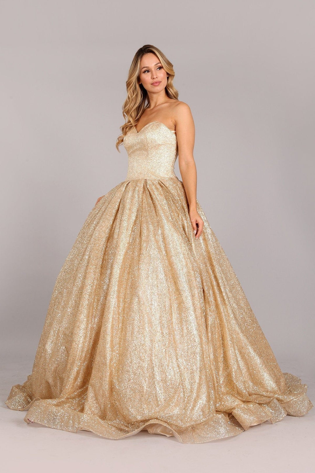 Gold Glitter Strapless Ball Gown by Cinderella Couture