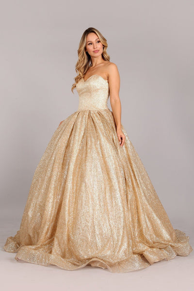Blue with Gold Ballgown Prom Dress with Embroidery Short Sleeves -  $169.3872 #P74155 - SheProm.com