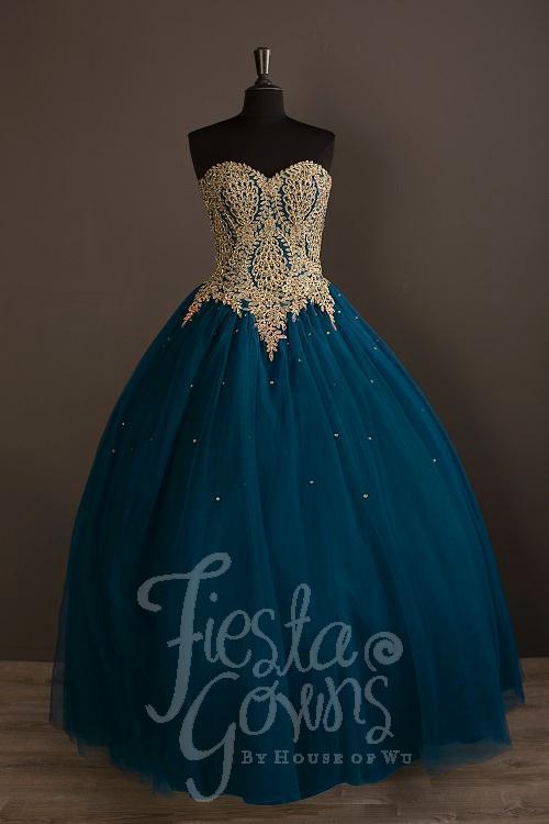 Gold Lace Appliqued Quinceanera Dress by Fiesta Gowns 56341-Quinceanera Dresses-ABC Fashion