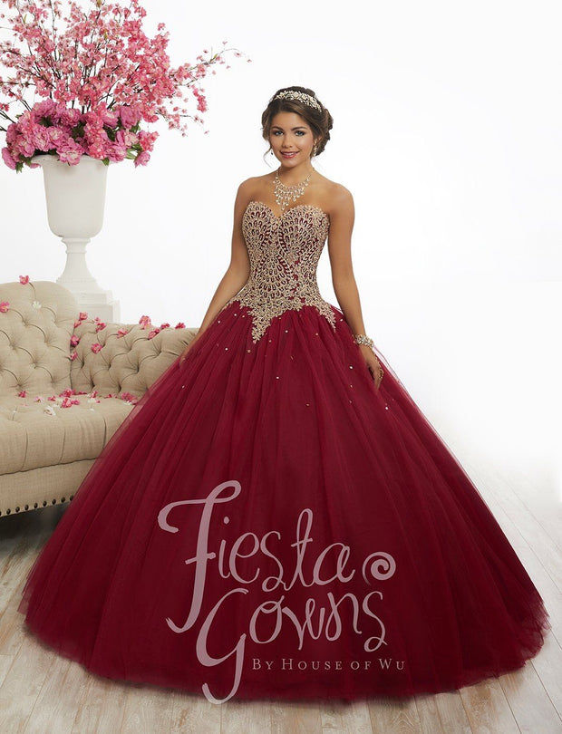 Gold Lace Appliqued Quinceanera Dress by Fiesta Gowns 56341-Quinceanera Dresses-ABC Fashion