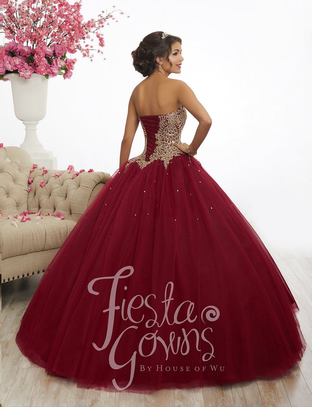 Gold Lace Appliqued Quinceanera Dress by Fiesta Gowns 56341-Quinceanera Dresses-ABC Fashion