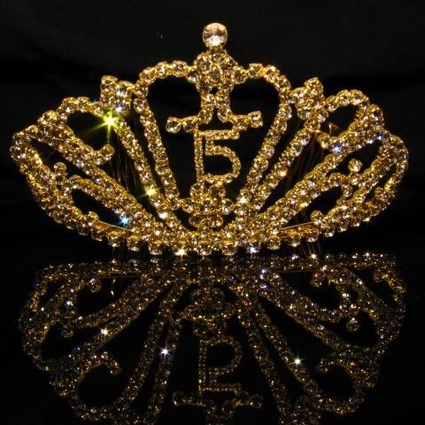 Gold Quinceanera Tiara with Clear Stones - T049-Quinceanera Tiaras-ABC Fashion