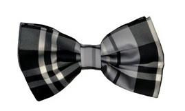 Gray/Black Plaid Bow Ties with Matching Pocket Squares-Men's Bow Ties-ABC Fashion