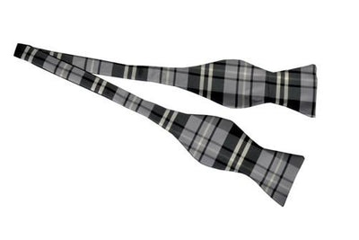 Gray/Black Self Tie Plaid Bow Ties-Men's Bow Ties-ABC Fashion