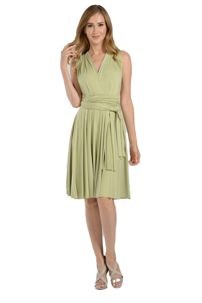 Green Short Convertible Jersey Dress by Poly USA-Short Cocktail Dresses-ABC Fashion
