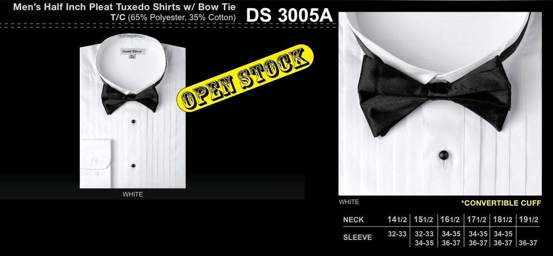 Half Inch Pleat Tuxedo Shirt with Bow Tie-Men's Formal Wear-ABC Fashion