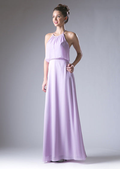 Halter Double Layer Evening Dress by Cinderella Divine CH523-Long Formal Dresses-ABC Fashion