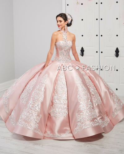 Halter Embroidered Quinceanera Dress by LA Glitter 24057-Quinceanera Dresses-ABC Fashion