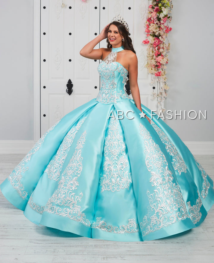 Halter Embroidered Quinceanera Dress by LA Glitter 24057-Quinceanera Dresses-ABC Fashion