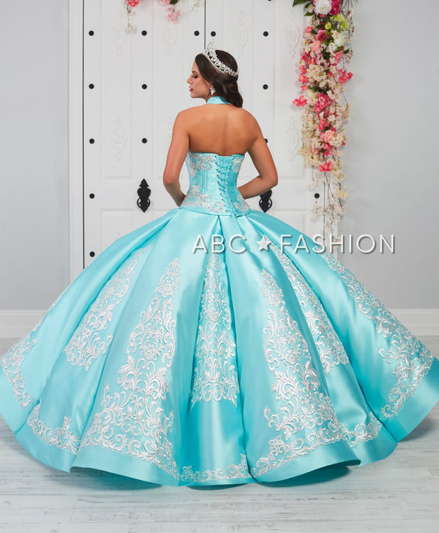 Halter Embroidered Quinceanera Dress by LA Glitter 24057-Quinceanera Dresses-ABC Fashion