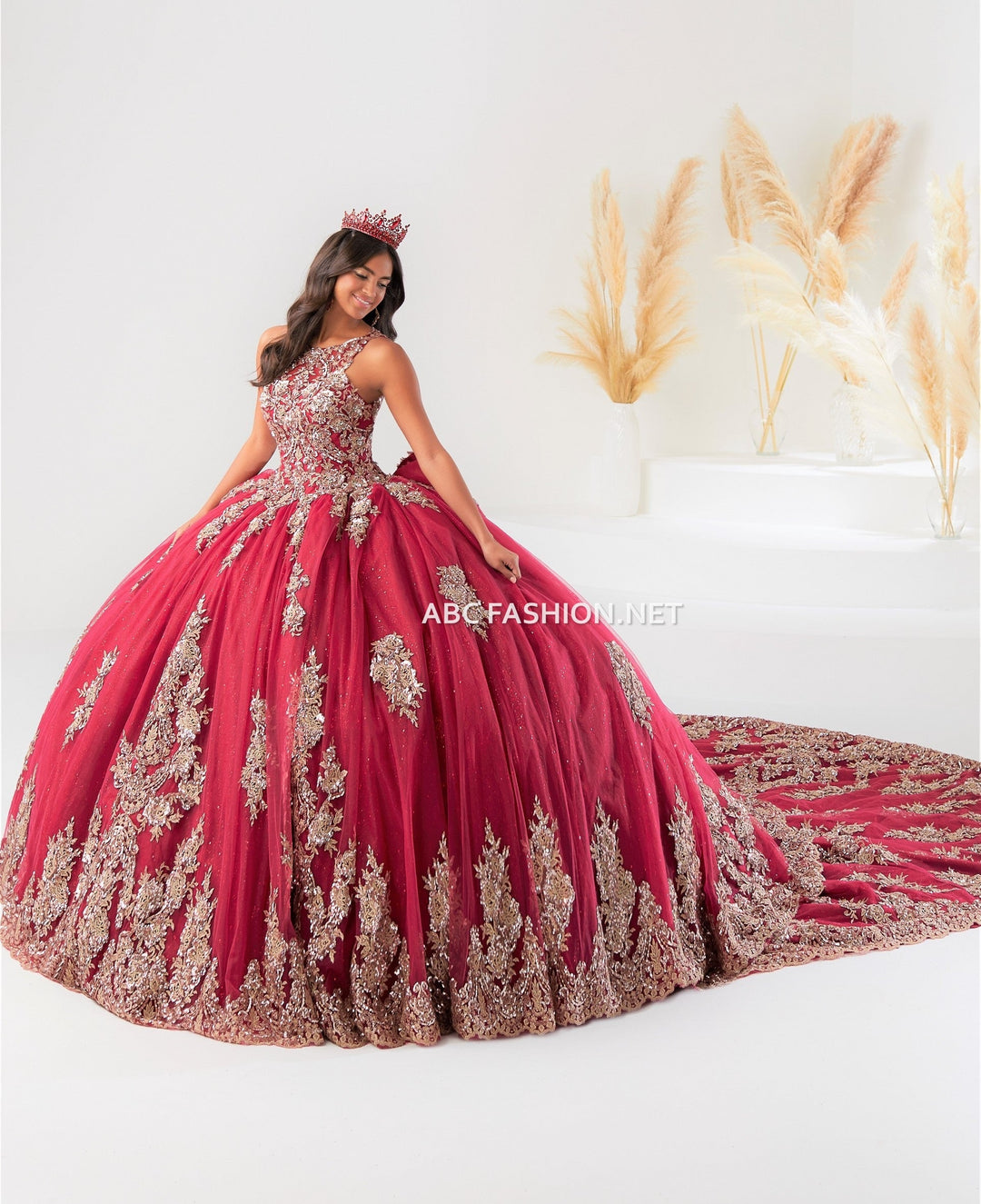 Halter Quinceanera Dress with Train by House of Wu 26032T