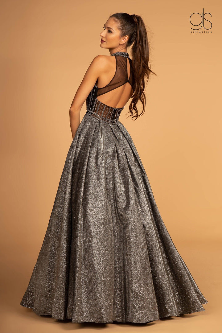 High Neck Evening Gown with Glitter Skirt by GLS Gloria GL2631-Long Formal Dresses-ABC Fashion