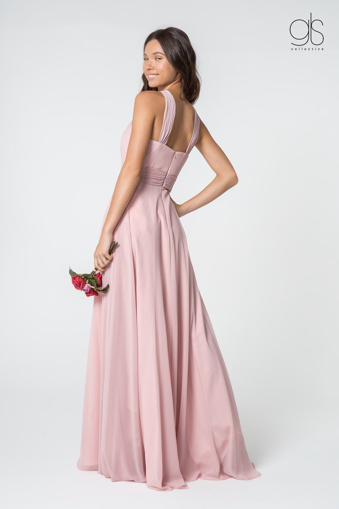 High-Neck Long A-Line Chiffon Dress by Elizabeth K GL2816-Long Formal Dresses-ABC Fashion