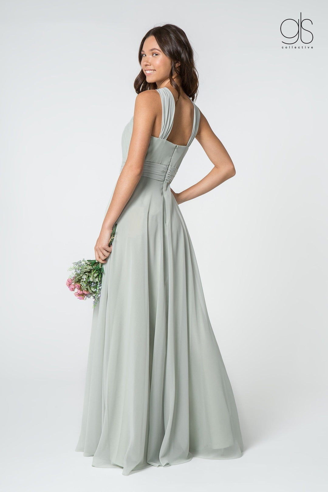 High-Neck Long A-Line Chiffon Dress by Elizabeth K GL2816-Long Formal Dresses-ABC Fashion