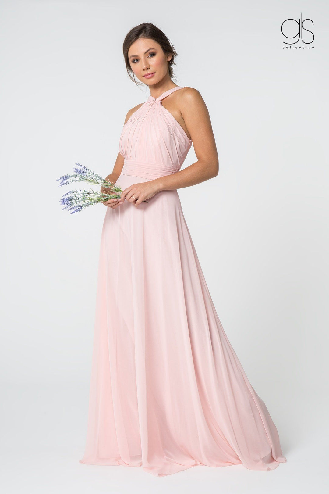 High-Neck Long A-Line Chiffon Dress by Elizabeth K GL2816 High-Neck Long A-Line Chiffon Dress by Elizabeth K GL2816