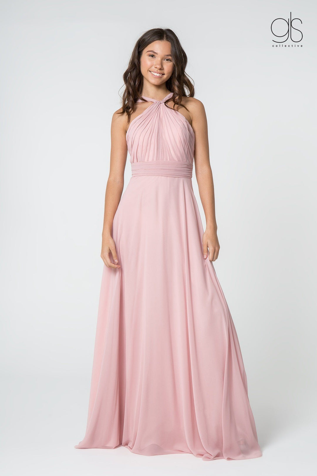 High-Neck Long A-Line Chiffon Dress by Elizabeth K GL2816-Long Formal Dresses-ABC Fashion