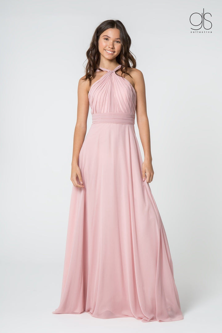 High-Neck Long A-Line Chiffon Dress by Elizabeth K GL2816-Long Formal Dresses-ABC Fashion