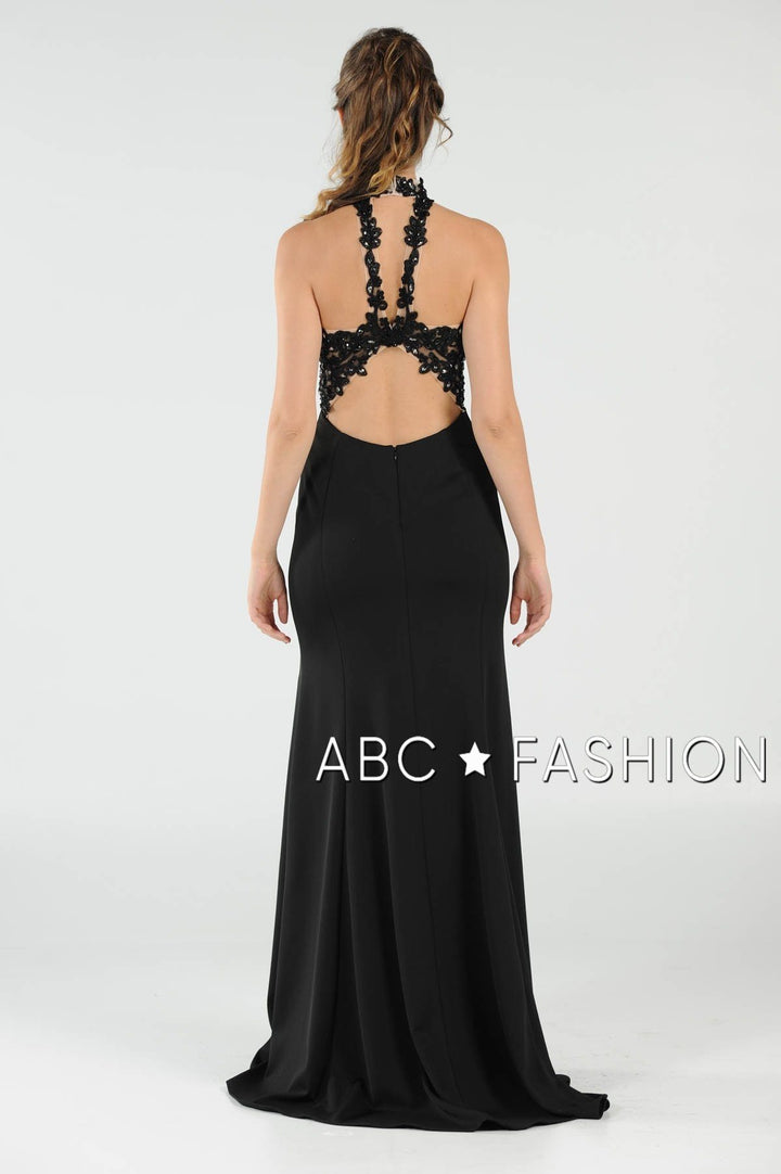 High-Neck Mermaid Dress with Lace Appliques by Poly USA 8172-Long Formal Dresses-ABC Fashion