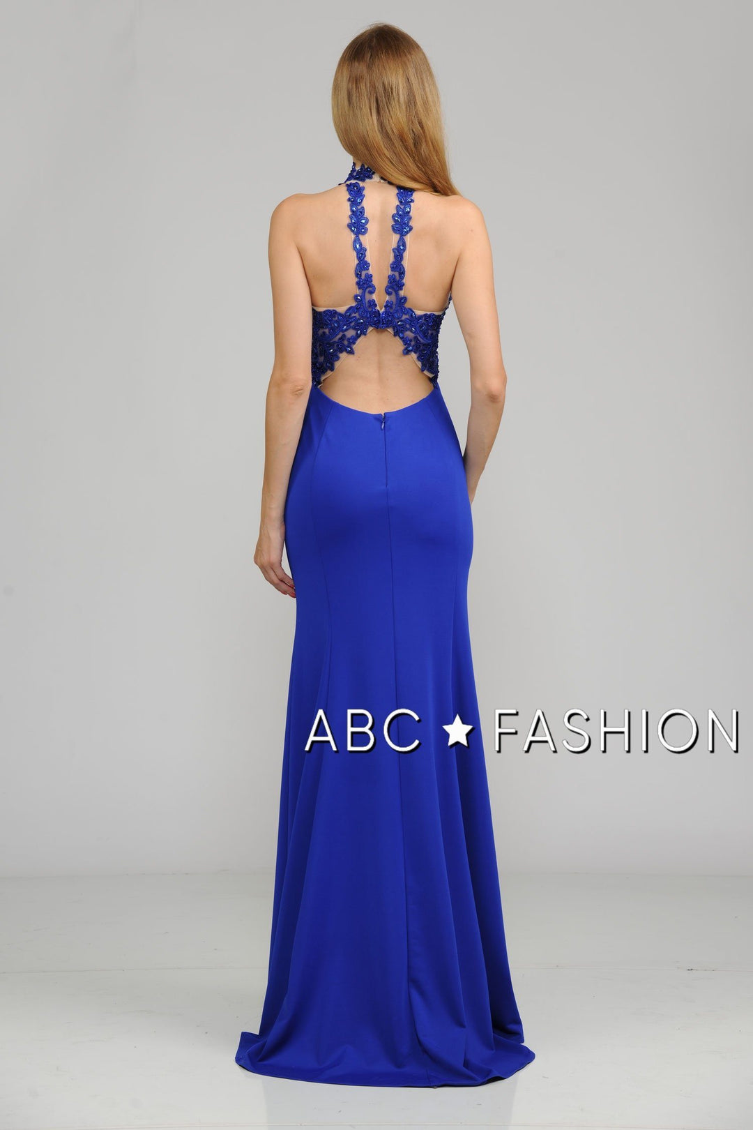 High-Neck Mermaid Dress with Lace Appliques by Poly USA 8172-Long Formal Dresses-ABC Fashion