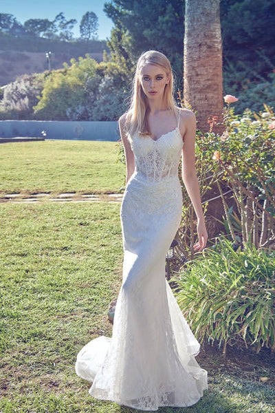Illusion Lace Corset White Mermaid Dress by Juliet 250W
