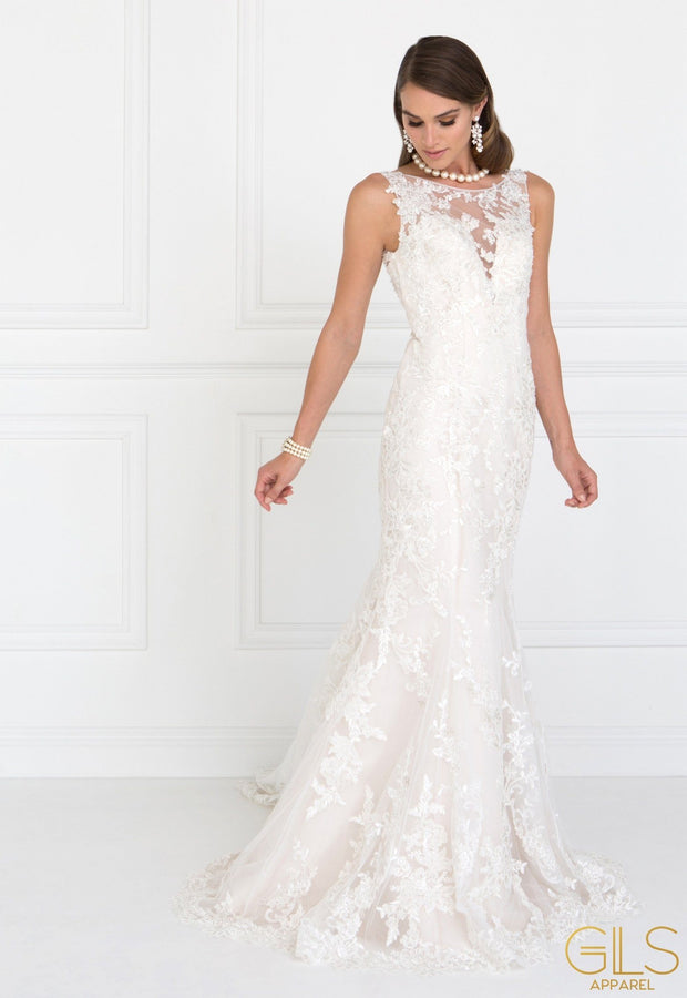 Illusion Lace Ivory Wedding Mermaid Gown by Elizabeth K-Long Formal Dresses-ABC Fashion