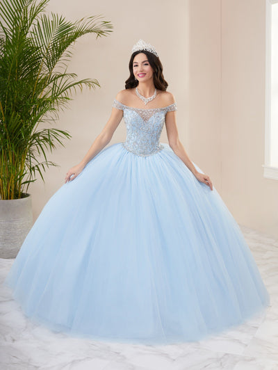 Illusion Off Shoulder Quinceanera Dress by Fiesta Gowns 56402 (Size 28 - 30)