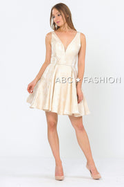 Illusion Short V-Neck Floral Print Dress by Poly USA 8366-Short Cocktail Dresses-ABC Fashion