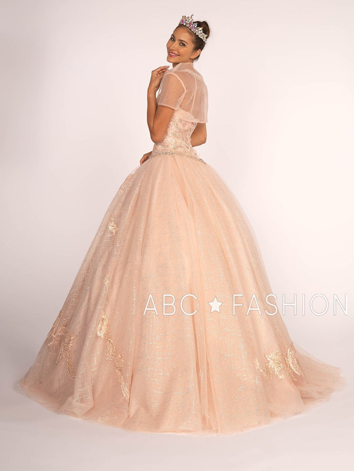 Illusion Sweetheart Glitter Ball Gown with Bolero by Elizabeth K GL2600-Quinceanera Dresses-ABC Fashion