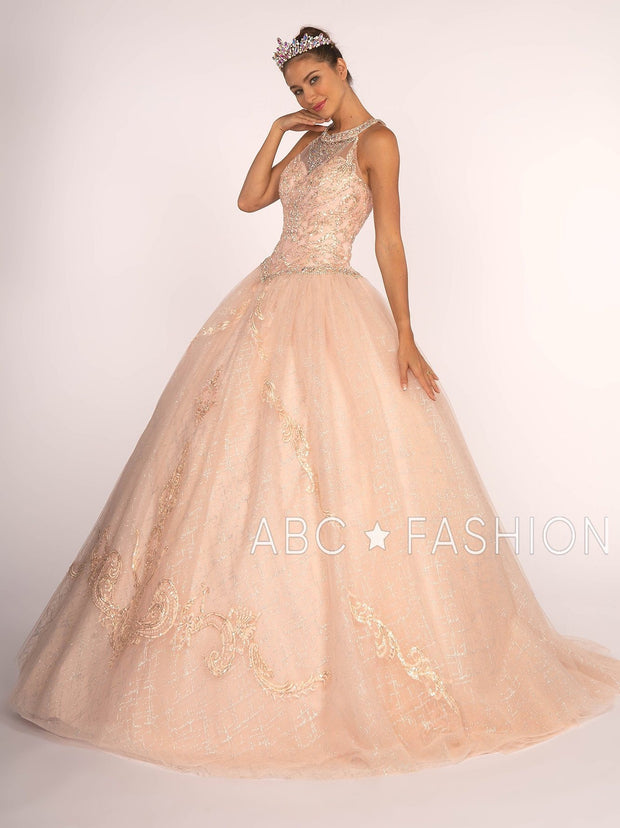 Illusion Sweetheart Glitter Ball Gown with Bolero by Elizabeth K GL2600-Quinceanera Dresses-ABC Fashion