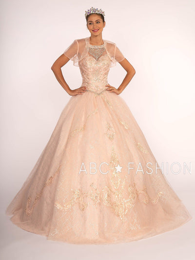 Illusion Sweetheart Glitter Ball Gown with Bolero by Elizabeth K GL2600-Quinceanera Dresses-ABC Fashion