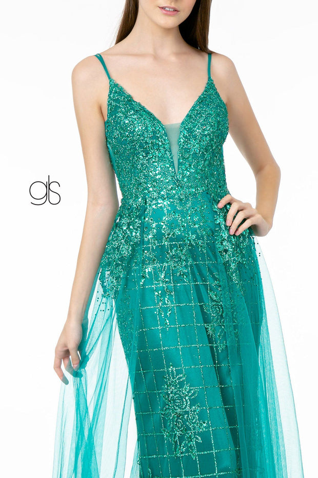Illusion V-Neck Glitter Mermaid Gown by Elizabeth K GL2924