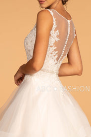 Illusion V-Neck Wedding Dress with Layered Skirt by Elizabeth K GL2599-Wedding Dresses-ABC Fashion