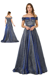 Iridescent Glitter Long Off the Shoulder Dress by Poly USA 8484-Long Formal Dresses-ABC Fashion