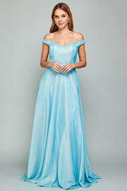 Iridescent Glitter Off Shoulder A-line Gown by Adora 3036