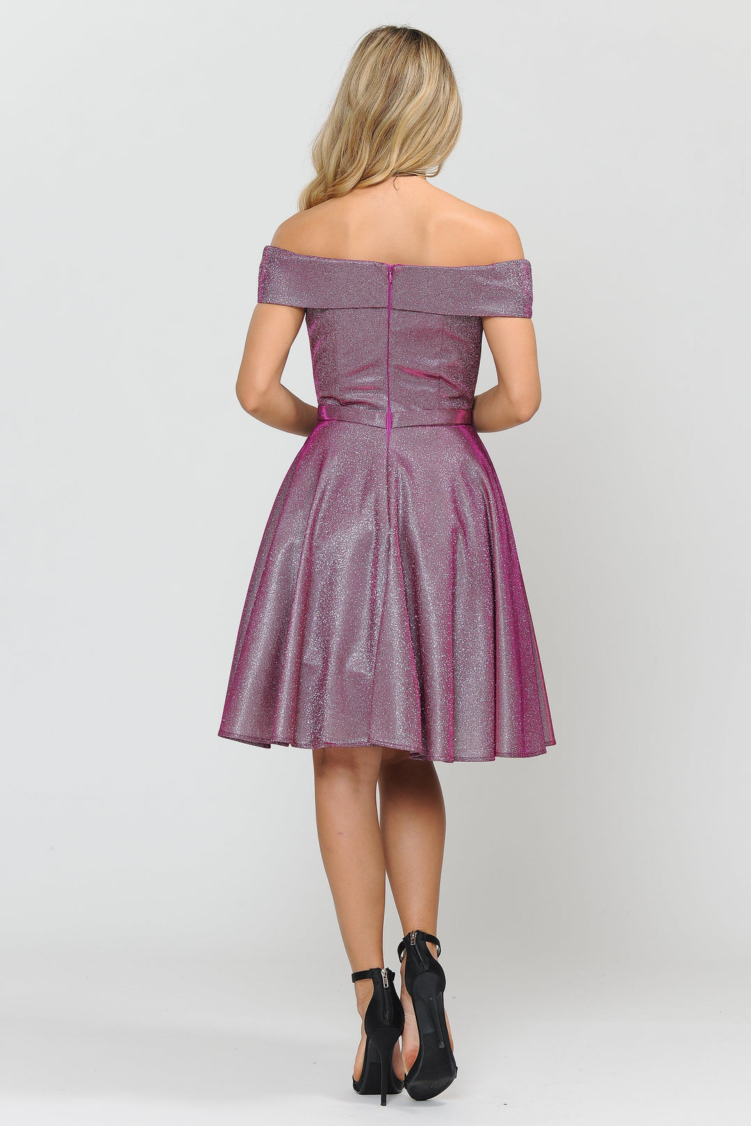 Iridescent Glitter Short Off the Shoulder Dress by Poly USA 8224-Short Cocktail Dresses-ABC Fashion