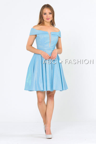 Iridescent Glitter Short Off the Shoulder Dress by Poly USA 8224-Short Cocktail Dresses-ABC Fashion
