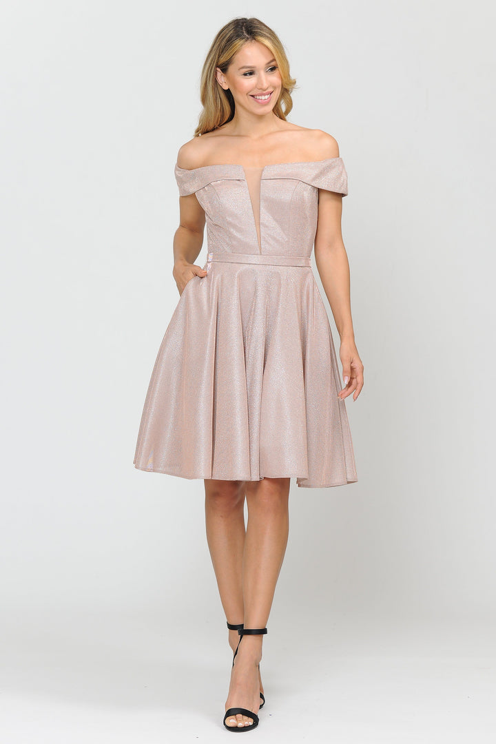 Iridescent Glitter Short Off the Shoulder Dress by Poly USA 8224-Short Cocktail Dresses-ABC Fashion