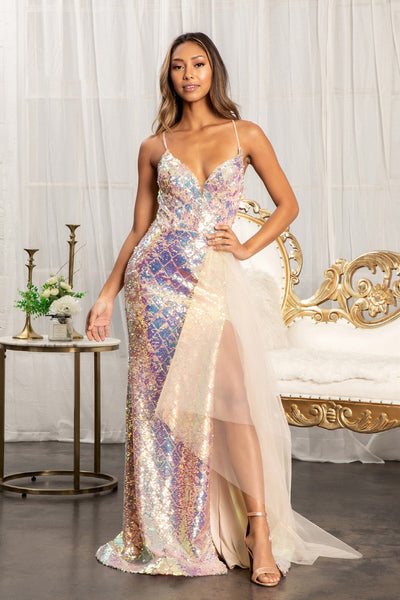 Iridescent Sequin Fitted Gown by Elizabeth K GL3026