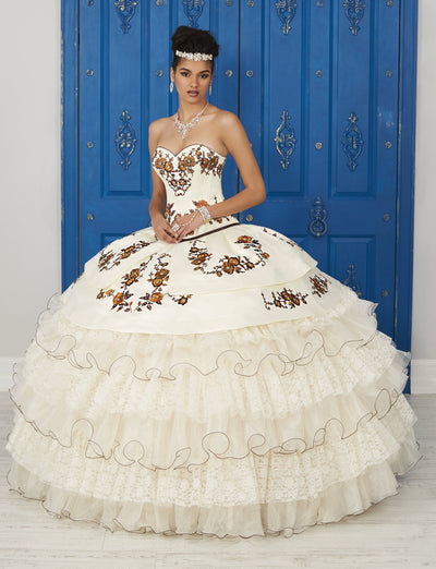 Ivory Floral Charro Dress by House of Wu LA Glitter 24031-Quinceanera Dresses-ABC Fashion