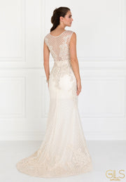 Ivory Floral Embroidered Mermaid Gown by Elizabeth K GL1536-Long Formal Dresses-ABC Fashion