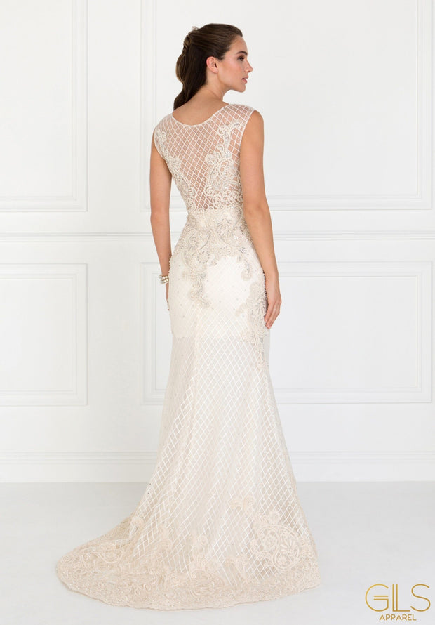 Ivory Floral Embroidered Mermaid Gown by Elizabeth K GL1536-Long Formal Dresses-ABC Fashion
