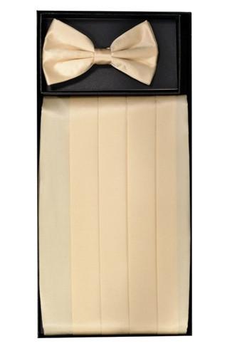 Ivory Silk Satin Cummerbund and Bow Tie Set-Men's Cummerbund-ABC Fashion