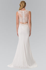 Ivory Two-Piece Dress with Lace Top by Elizabeth K GL2373-Long Formal Dresses-ABC Fashion