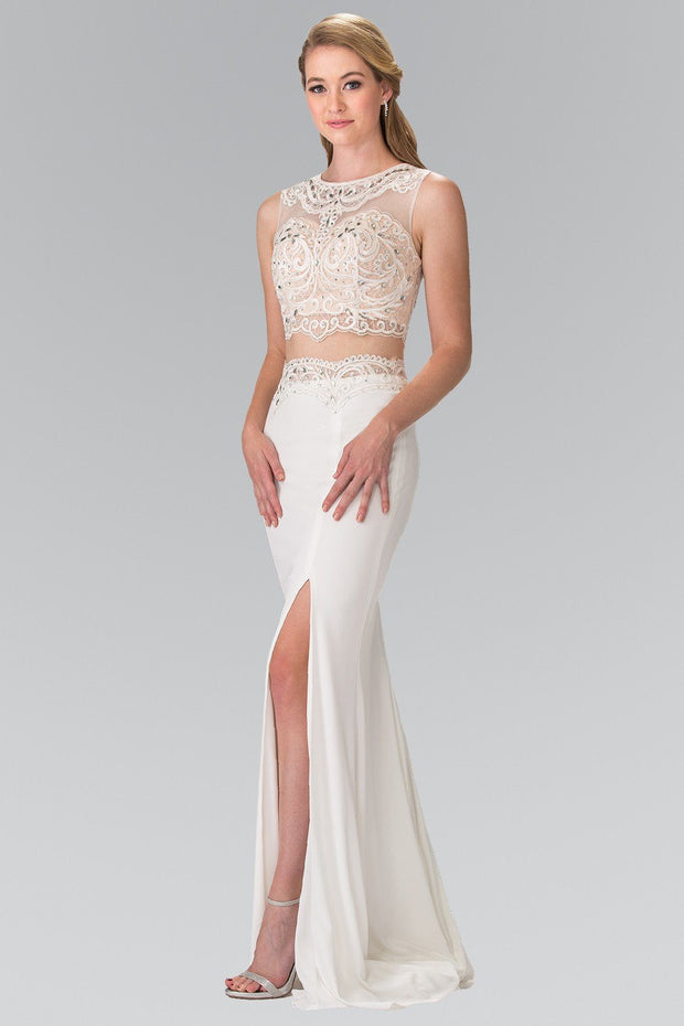 Ivory Two-Piece Dress with Lace Top by Elizabeth K GL2373-Long Formal Dresses-ABC Fashion