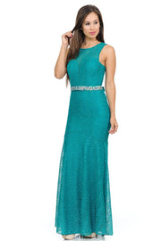 Jade Green Long Lace Mermaid Dress with Back Bow by Lenovia-Long Formal Dresses-ABC Fashion